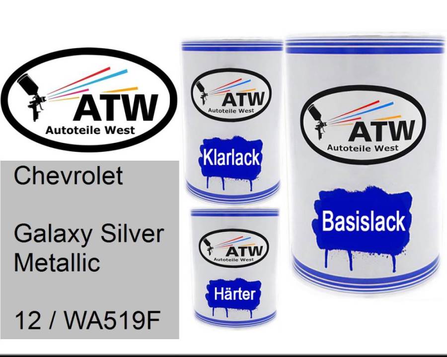 Chevrolet, Galaxy Silver Metallic, 12 / WA519F: 500ml Lackdose + 500ml Klarlack + 250ml Härter - Set, von ATW Autoteile West.